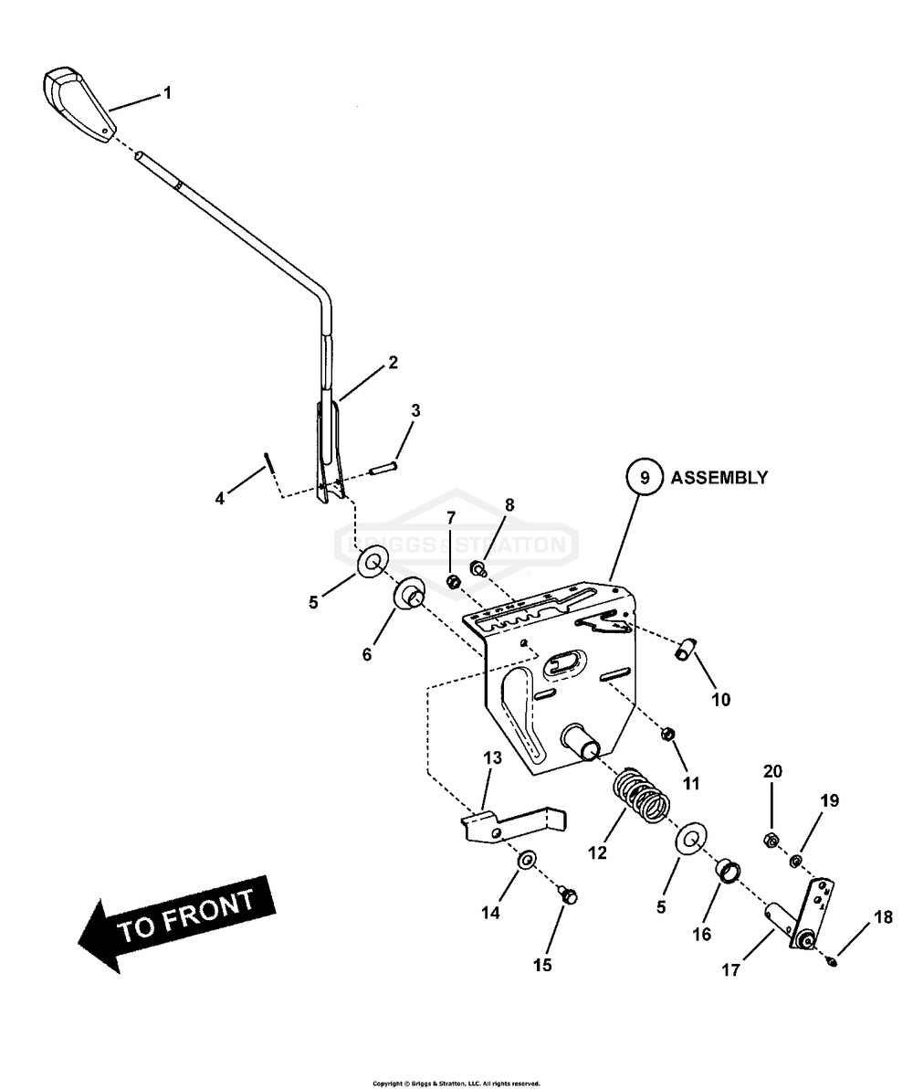 Gear Shift Assembly Diagram and Parts List for 7800669 (107280340)(2010) Briggs and Stratton Lawn Tractor